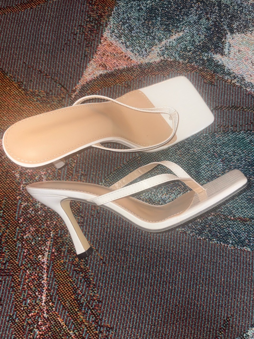 White Strappy Square-Toe Heeled Sandals - Women's